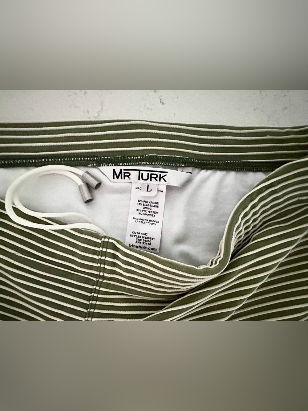 Mr Turk Olive Green Striped Men’s Swim Trunks - L